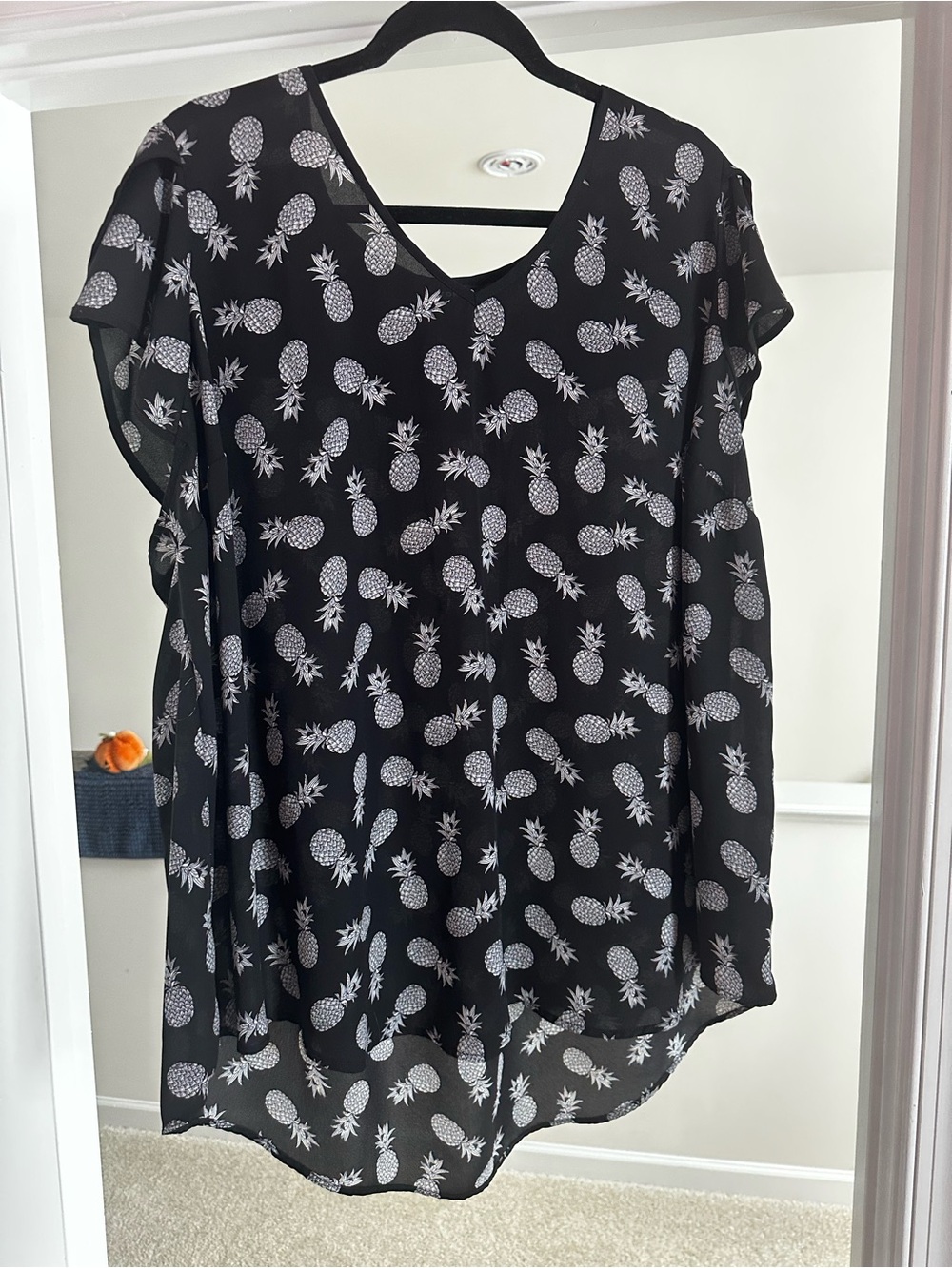 torrid Black Pineapple Print V-Neck Flutter Sleeve Blouse